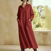 Loose-fitting Casual Polo-neck Pocketed Long-sleeve Dress