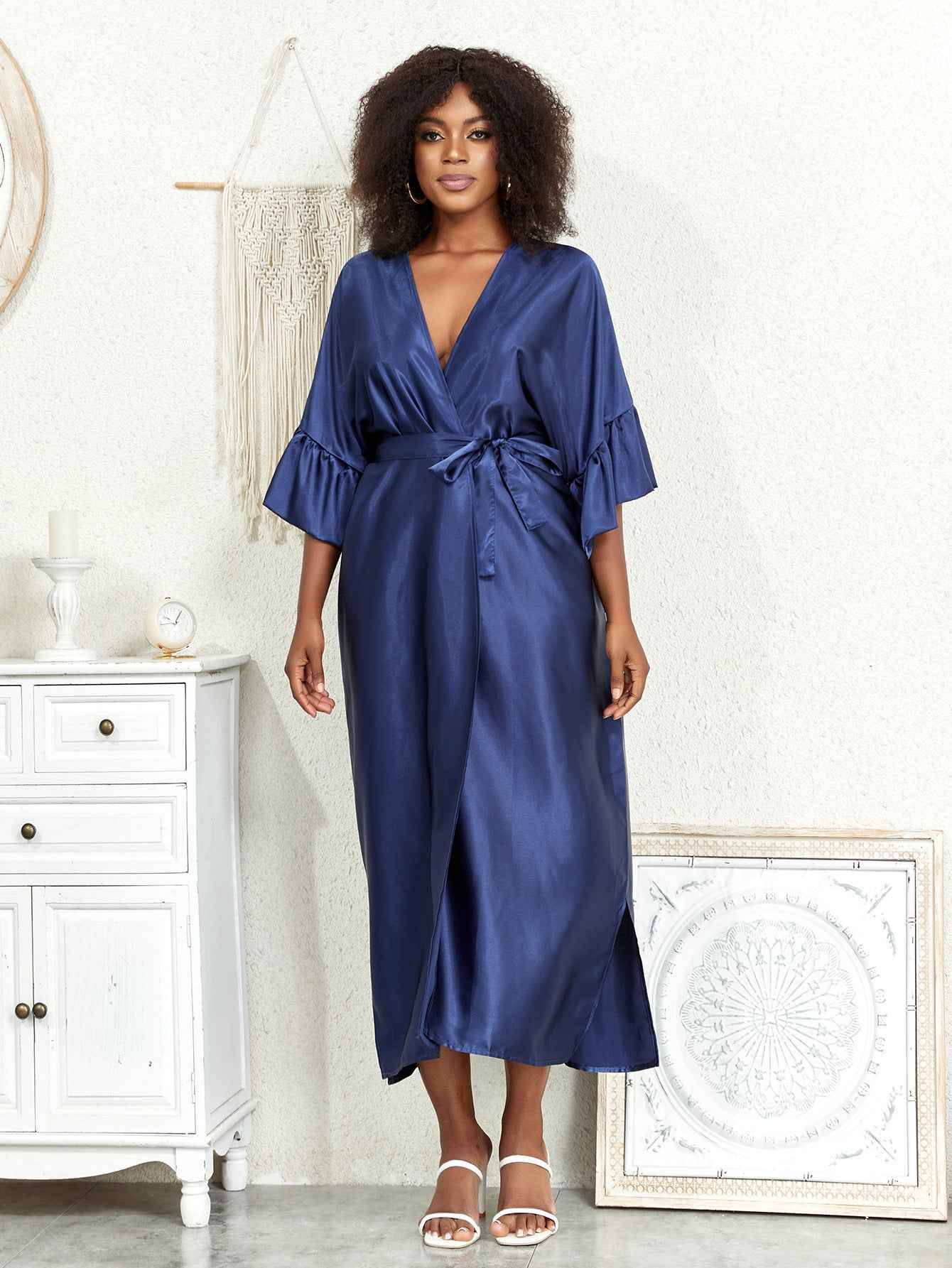 Women's Fashion Plus-Size Satin Long-Sleeve Dress