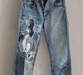 Shein Shopee Hot Transfer-Print Loose Faux Denim Pants