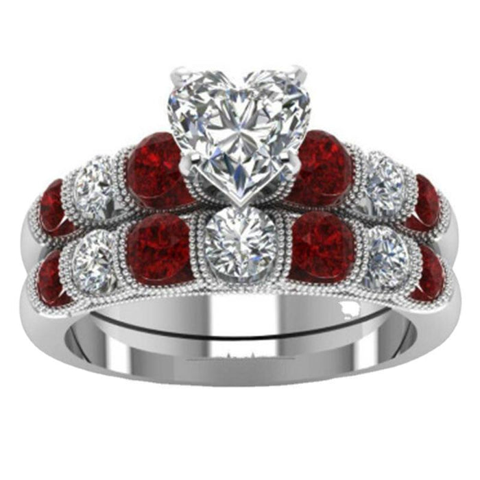 Ensemble de bagues fantaisie avec diamants en forme de cœur