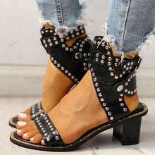 Fashion Rivet Belt Buckle Chunky Heel Sandals For Women