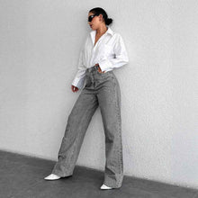 Silver-gray Straight-leg Womens Springfall Denim Jeans With A Draped Versatile Fit High Waist And Slimming Effect