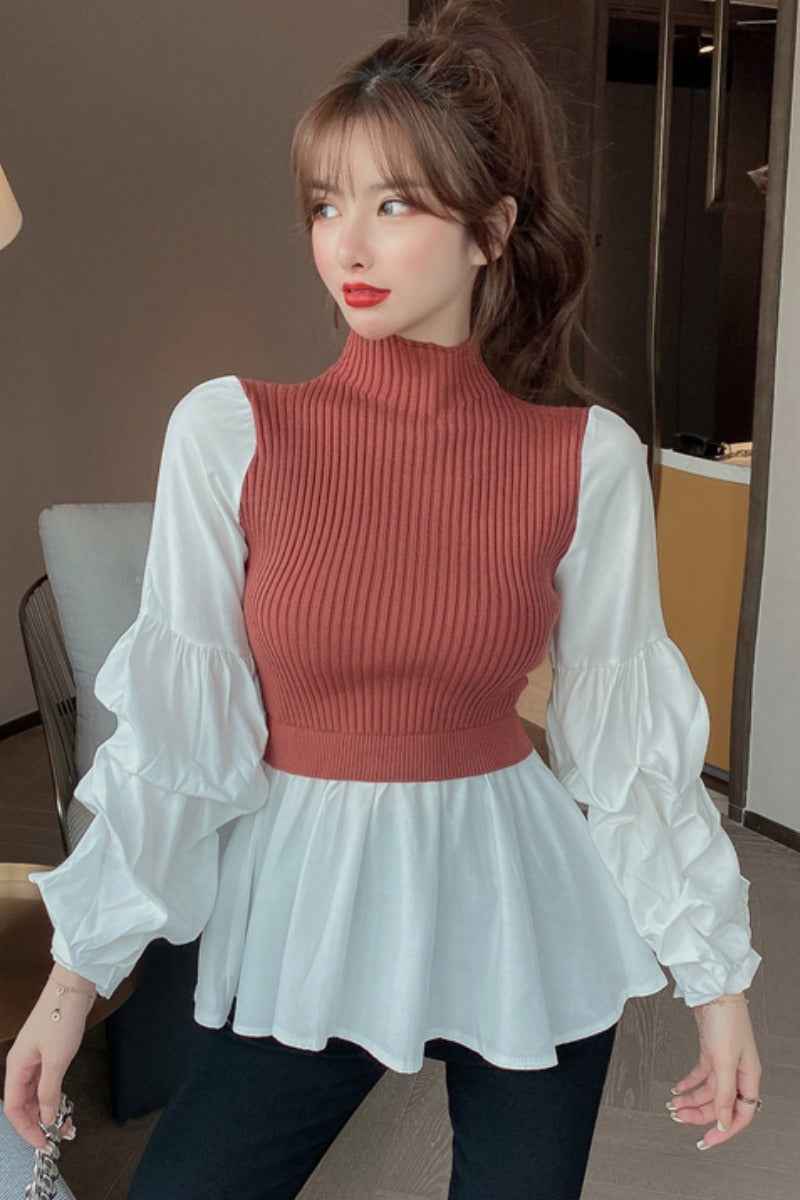 Fashionable temperament slim-fit fake two sweaters