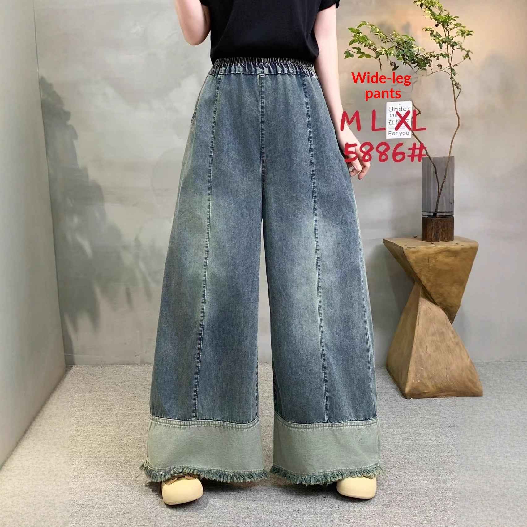 Loose-fitting High-waisted Elastic-waist Wide-leg Jeans For Women