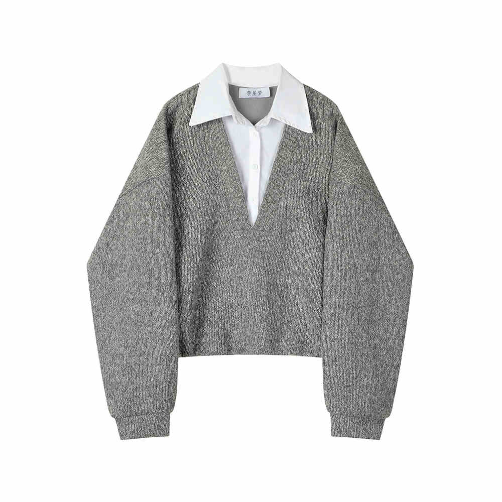 Fake Two Pieces Sweaters Inner Women's Retro Top by Mirlaine Univers