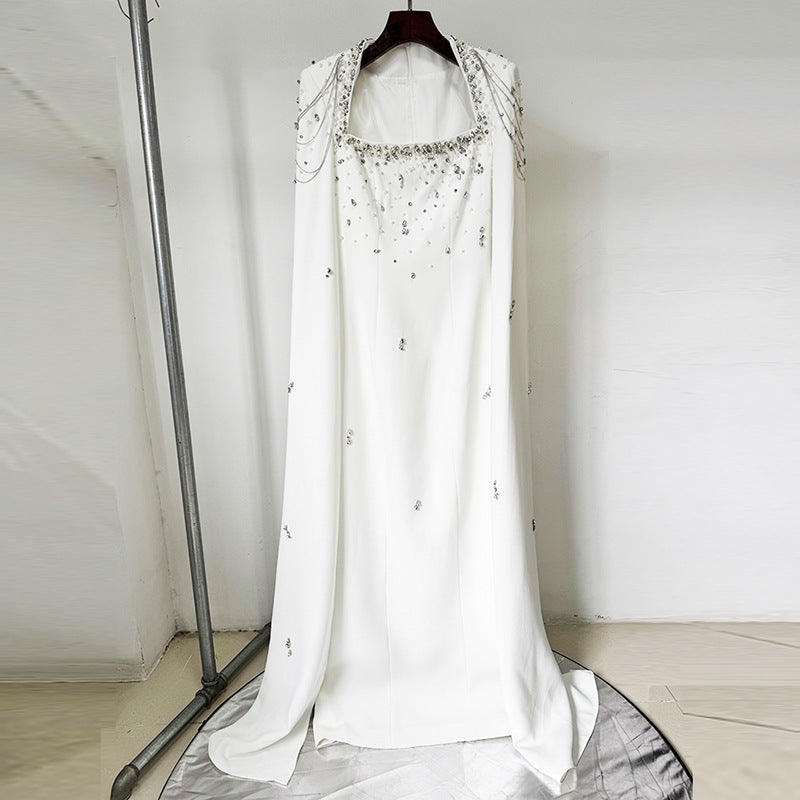 Beaded Lanyard Shawl Sleeve And Floor Long Dress by Mirlaine Univers