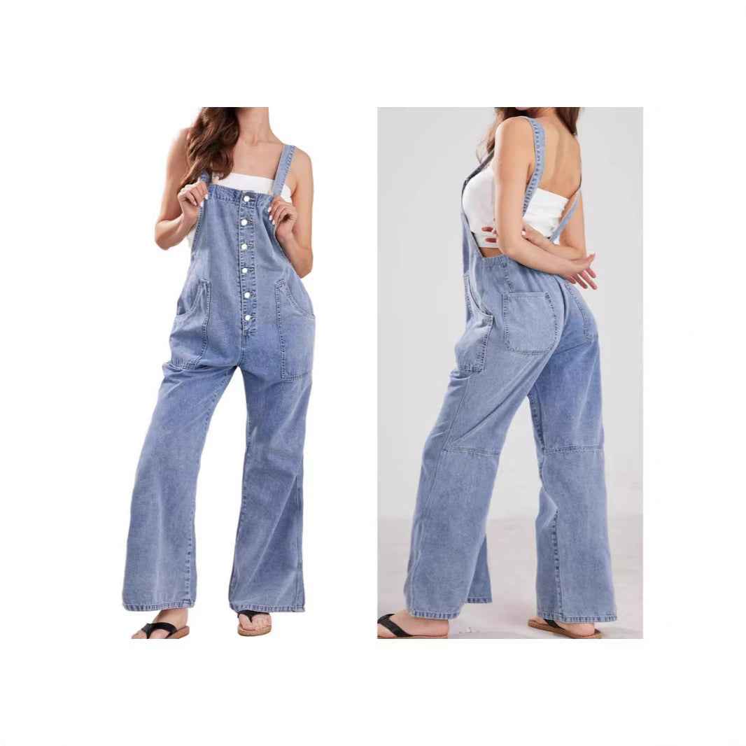 Womens Casual Loose-fit Straight-leg Overalls