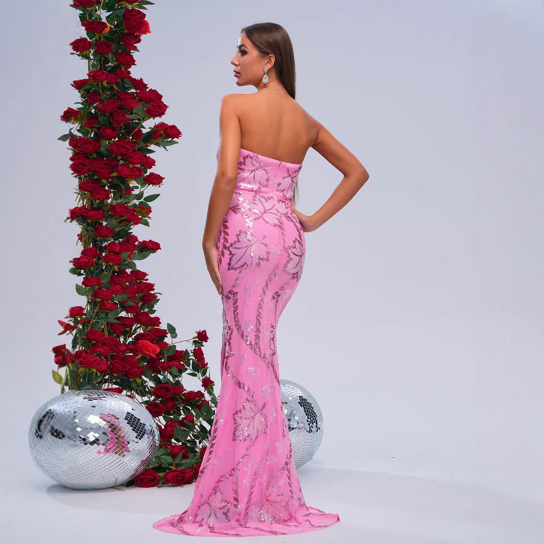 Wrapped Chest Off-neck Sheath Sequined Banquet Fishtail Evening Dress by Mirlaine Univers