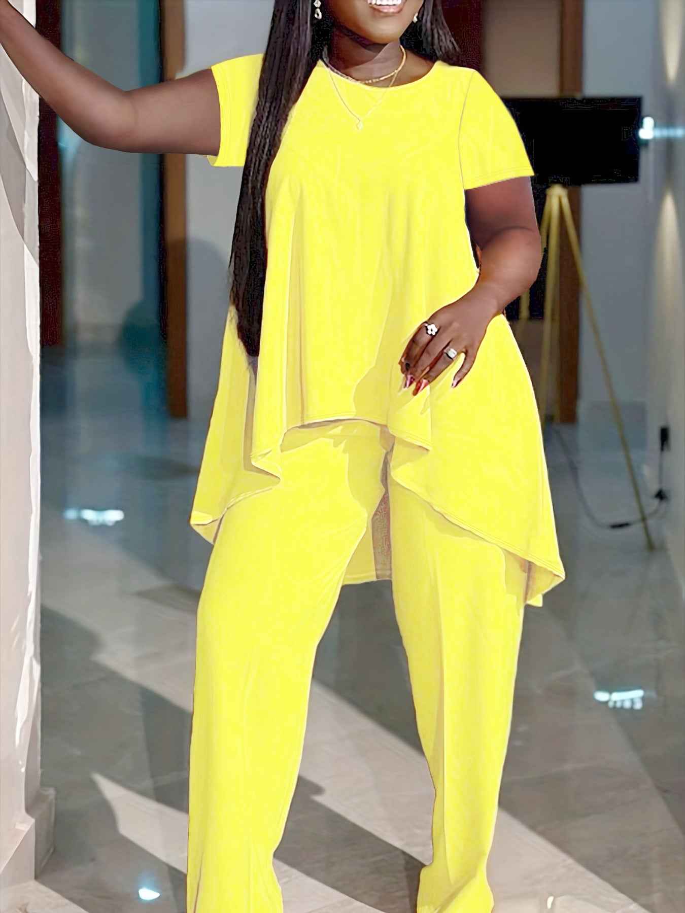 Fashionable Plus-Size Solid Color Set