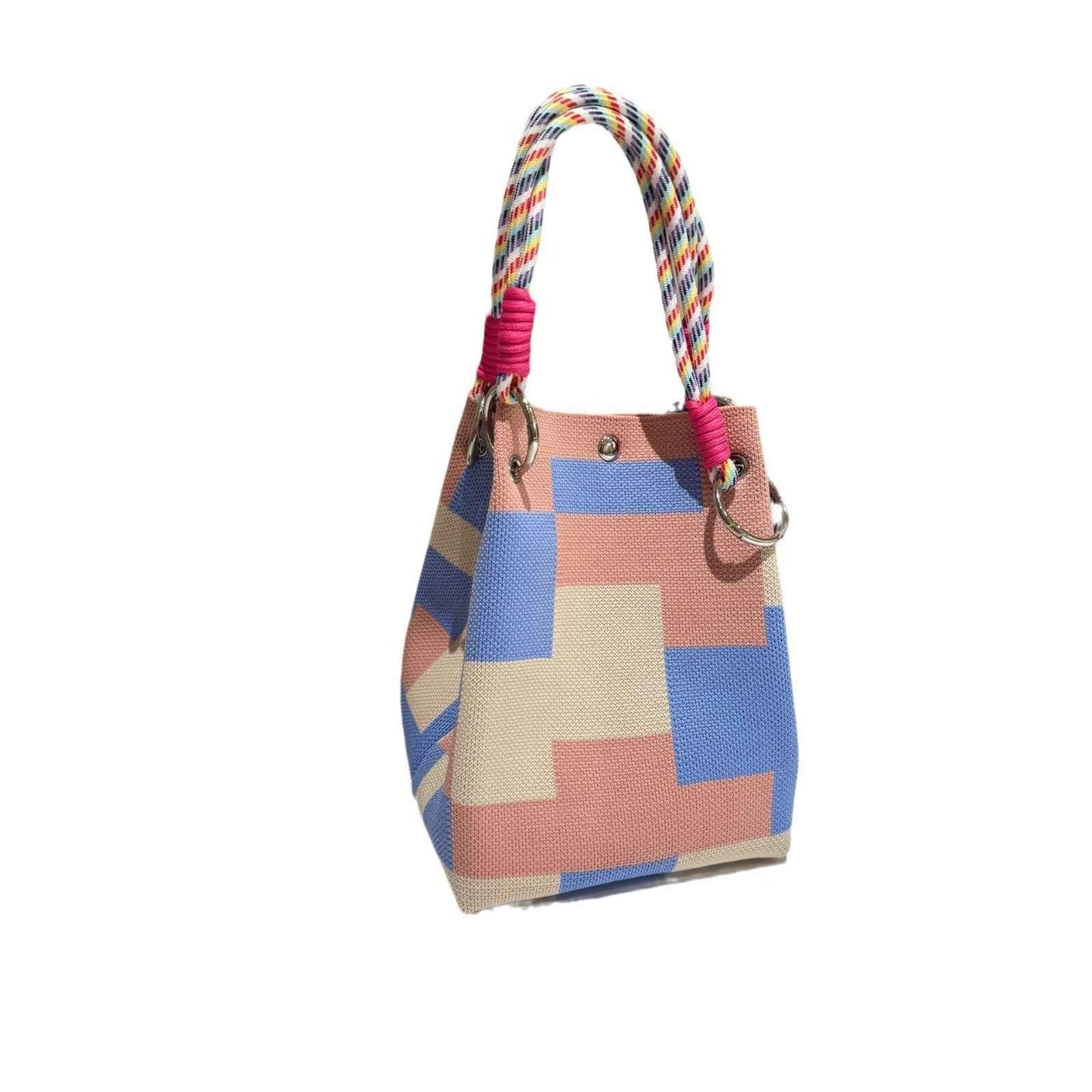 Womens Red Knitted Tote Bag With Magnetic Closure And Large Capacity