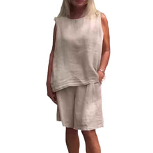 Women's Cotton-Linen Crew-Neck Sleeveless Casual Set