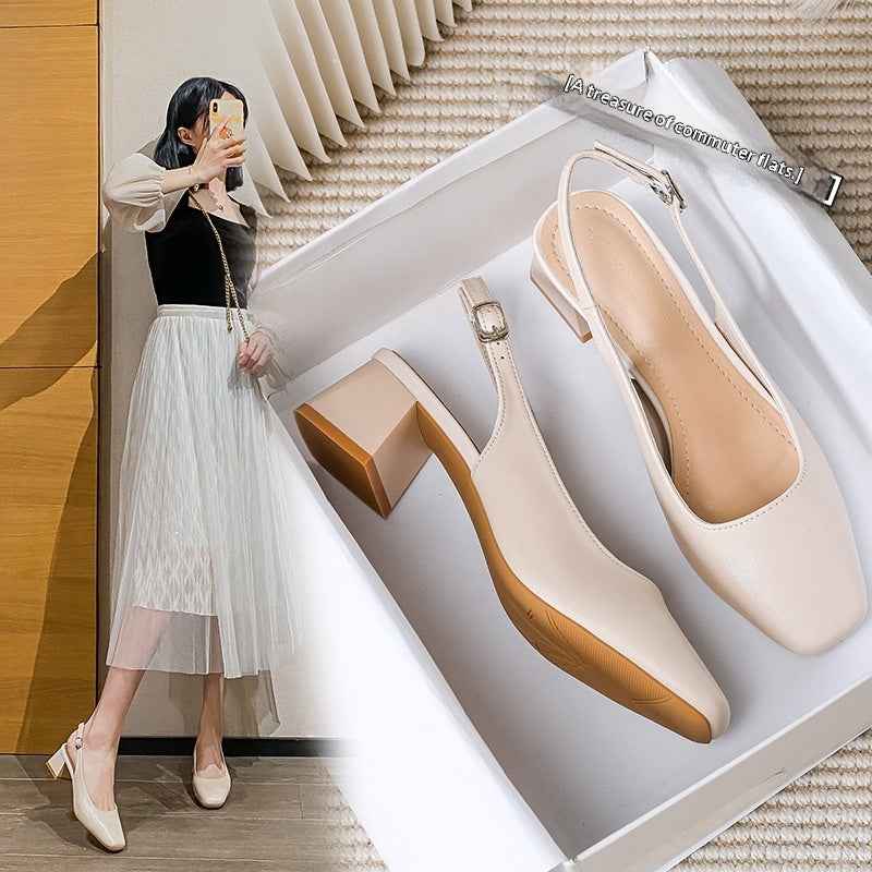 French-style Closed-toe Sandals For Women  Mid- To Chunky Heel  Summer Style