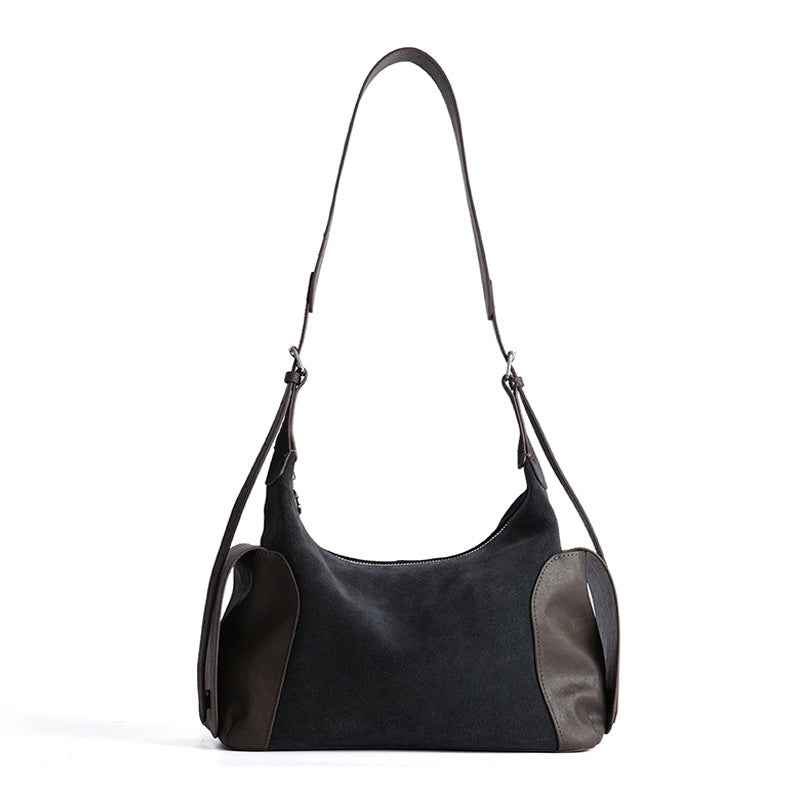 Vintage Boston Bag With Frosted Cowhide And Large Capacity Shoulder Bag