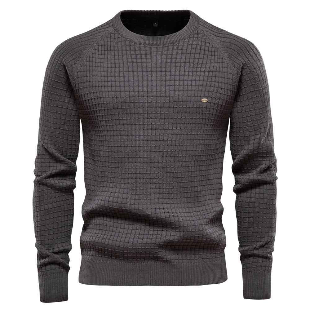 European Size Autumn And Winter New Cotton Sweater Men's Solid Color Bottoming Plaid Pullover Sweater For Men
