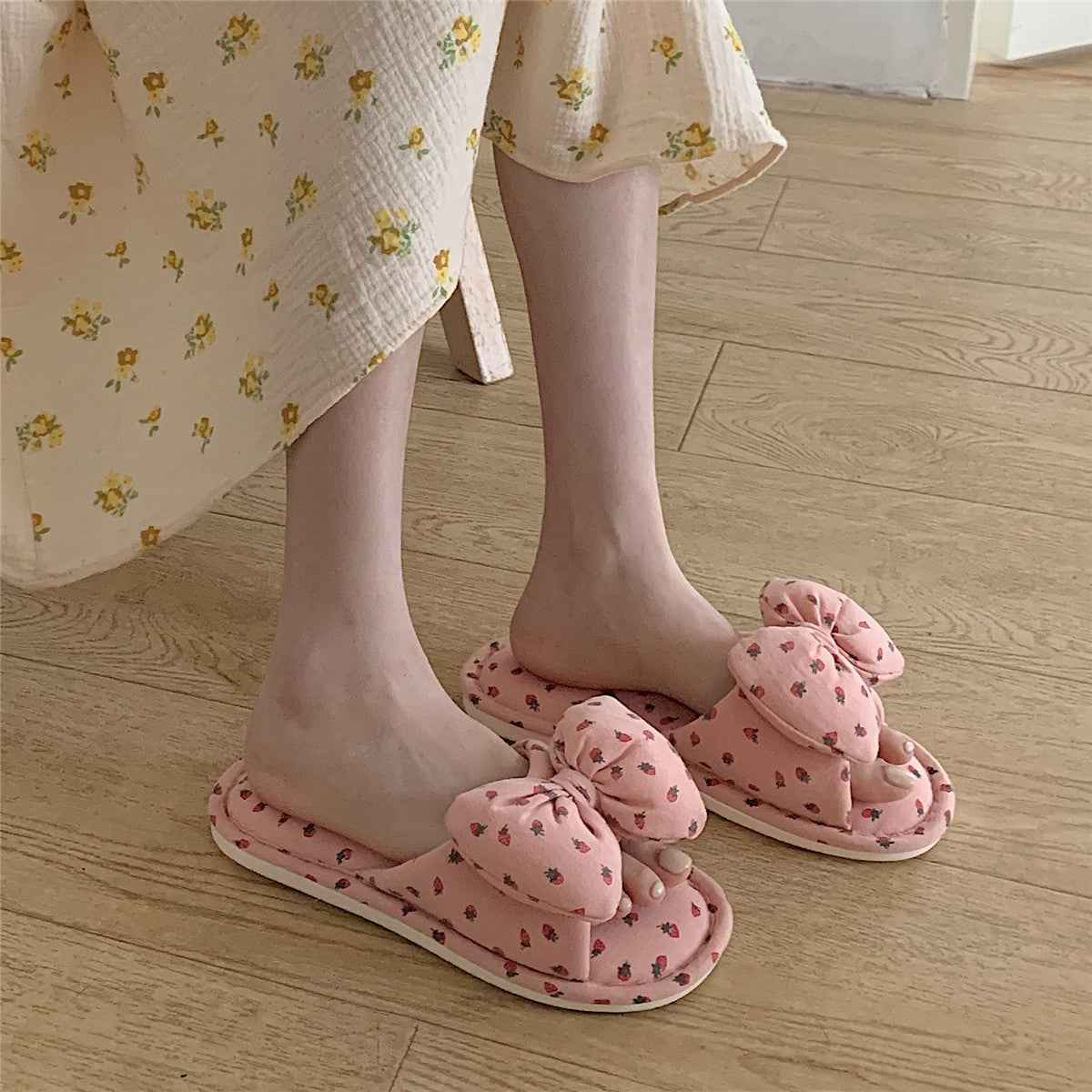 Household Sweet Bow-Knot Womens Cotton And Linen Slippers