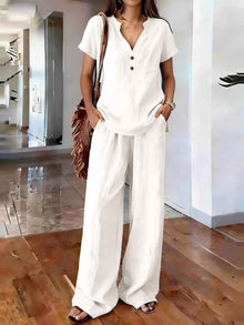 Women's Casual Solid-Colored Cotton And Linen Set