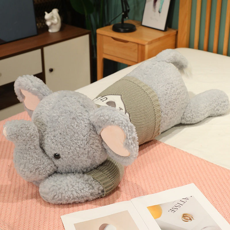 Large Sweater Lying Elephant Throw Pillow Plush Toy Doll by Mirlaine Univers