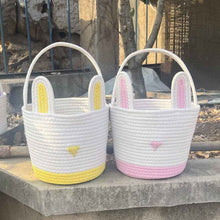 Easter Egg Portable Basket Cartoon Rabbit Hand-woven Cotton Cord Candy Bag
