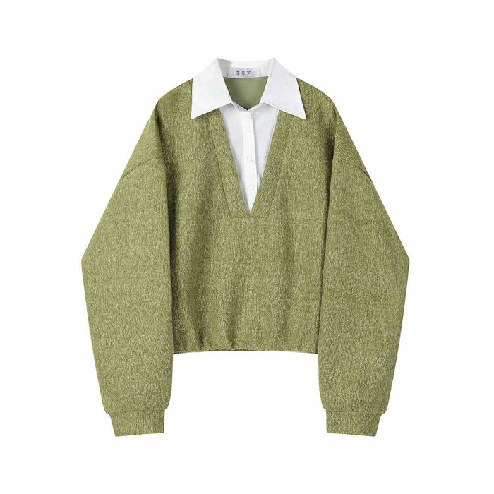 Fake Two Pieces Sweaters Inner Women's Retro Top