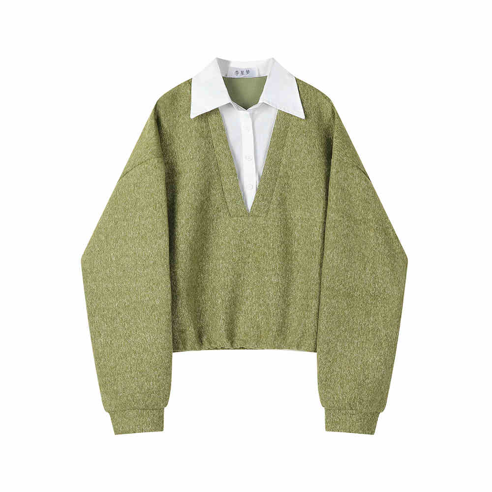 Fake Two Pieces Sweaters Inner Women's Retro Top by Mirlaine Univers