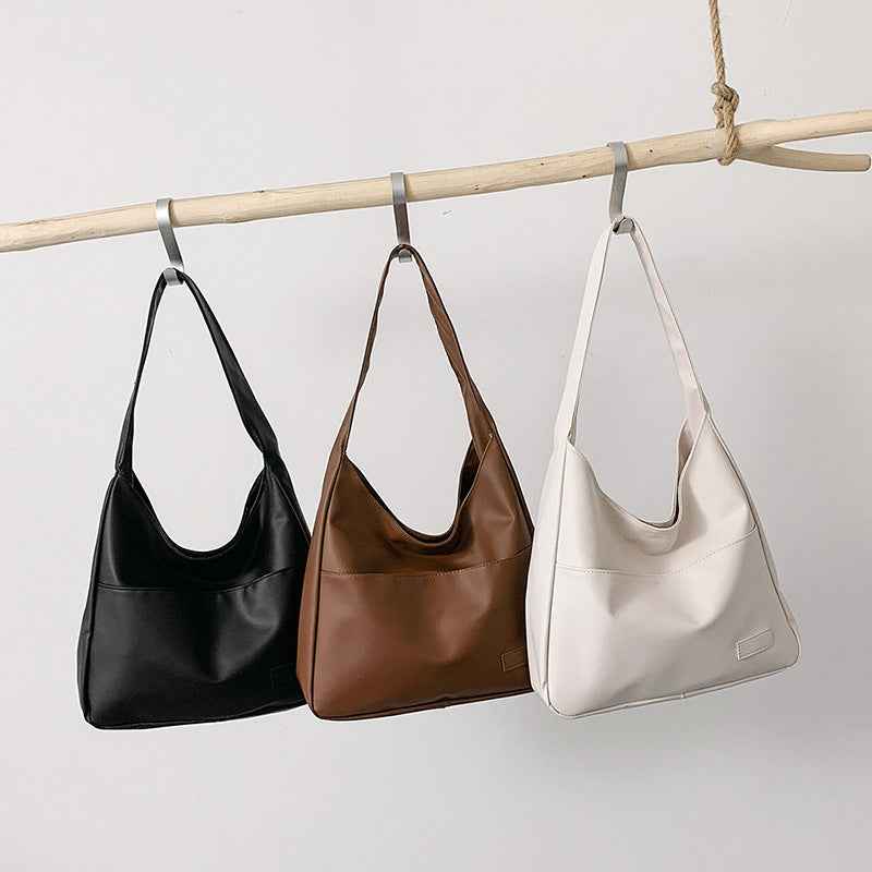 Large-Capacity Retro Solid-Color Textured Simple Casual Tote Bag