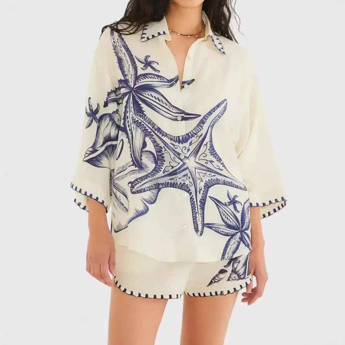 Fashion Linen Leisure All-matching Shirt Cardigan Shorts