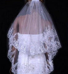 Bridal Sequined Polyester Veil Face Cover Two Layers Lace Sideband by Mirlaine Univers