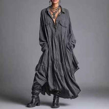 Artistic Retro Loose Pleated Long-Sleeve Shirt Dress