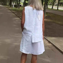 Women's Cotton-Linen Crew-Neck Sleeveless Casual Set