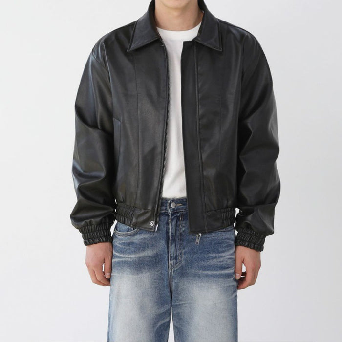 Men's Short Motorcycle Leather Jacket