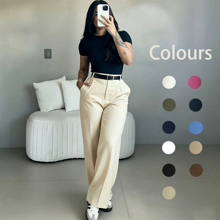Pantalon de costume minimaliste à jambe droite et taille haute polyvalent