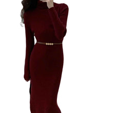 Womens Slim-Fit High-Neck Knitted Dress With Side Slit