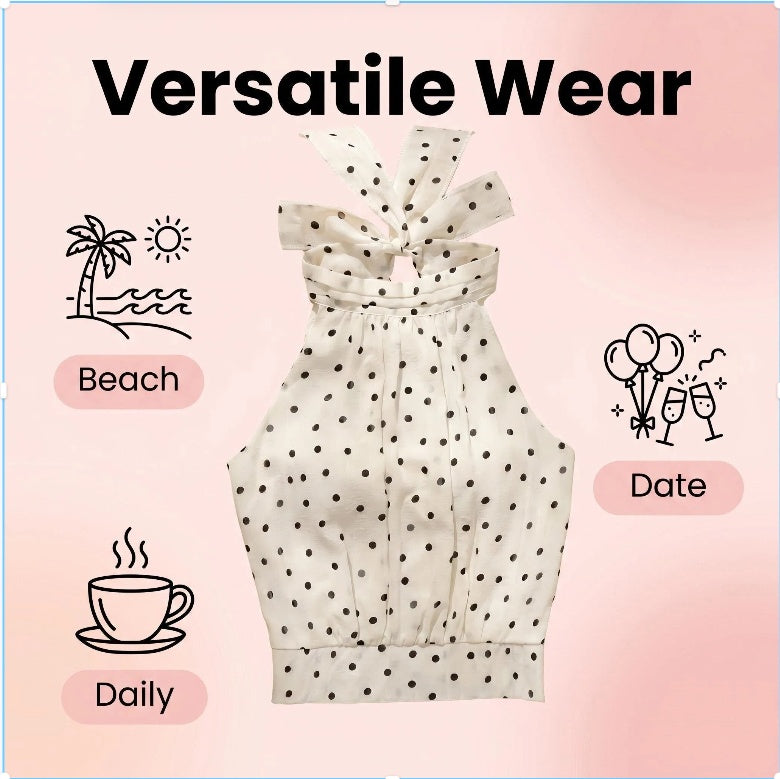Women's Summer New French Style Elegant Fashion Suitable For Commuting Polka Dot Chiffon Sleeveless Halter Neck Short Shirt Top