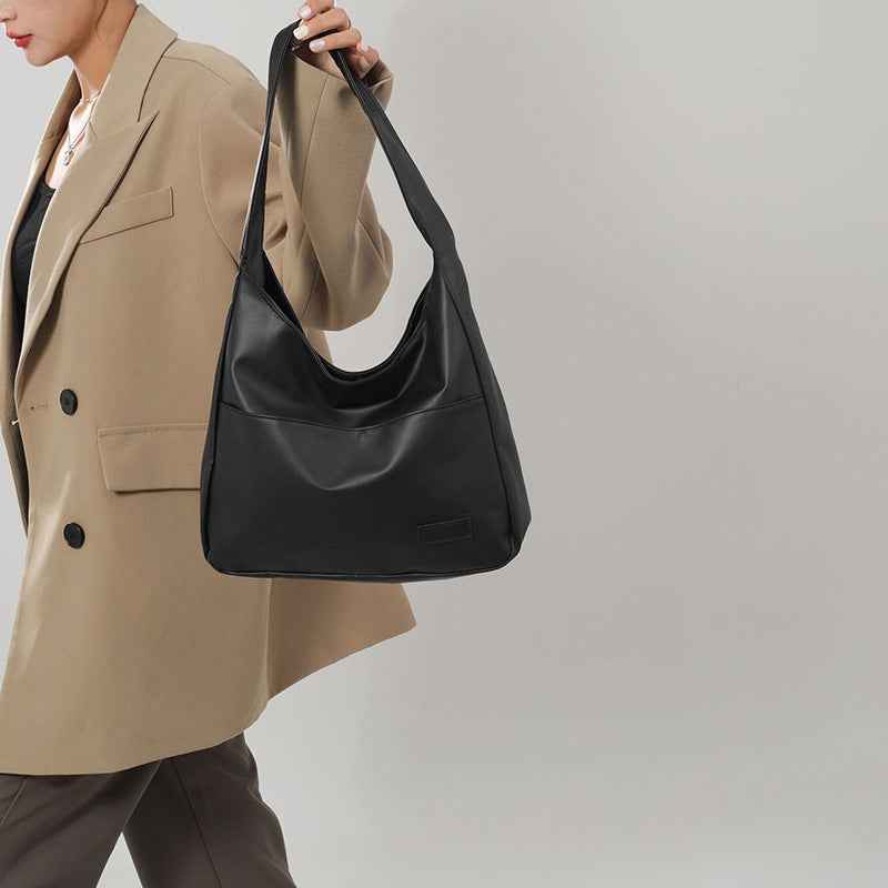 Large-Capacity Retro Solid-Color Textured Simple Casual Tote Bag