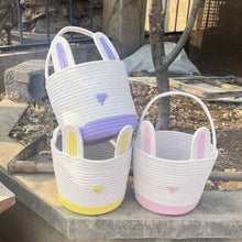 Easter Egg Portable Basket Cartoon Rabbit Hand-woven Cotton Cord Candy Bag