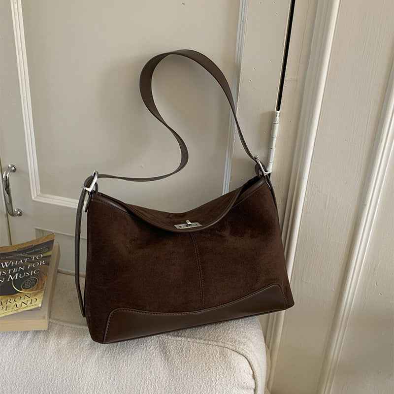 Stylish Suede Lock-Clasp Versatile ShoulderCrossbody Bag