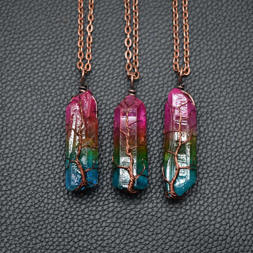 Hot Selling Stone Crystal Pillar Tree Of Life Pendant Ins Fashion Necklace by Mirlaine Univers