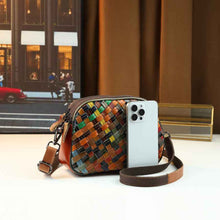 Womens Fashionable Genuine Leather Woven Shoulder Crossbody Bag