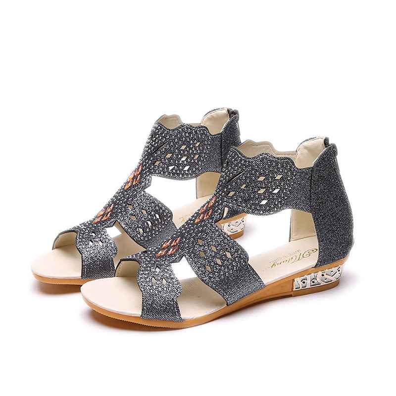 Summer New Fashion Flat Casual Open Toe Rhinestone Hollow Sandals For Women