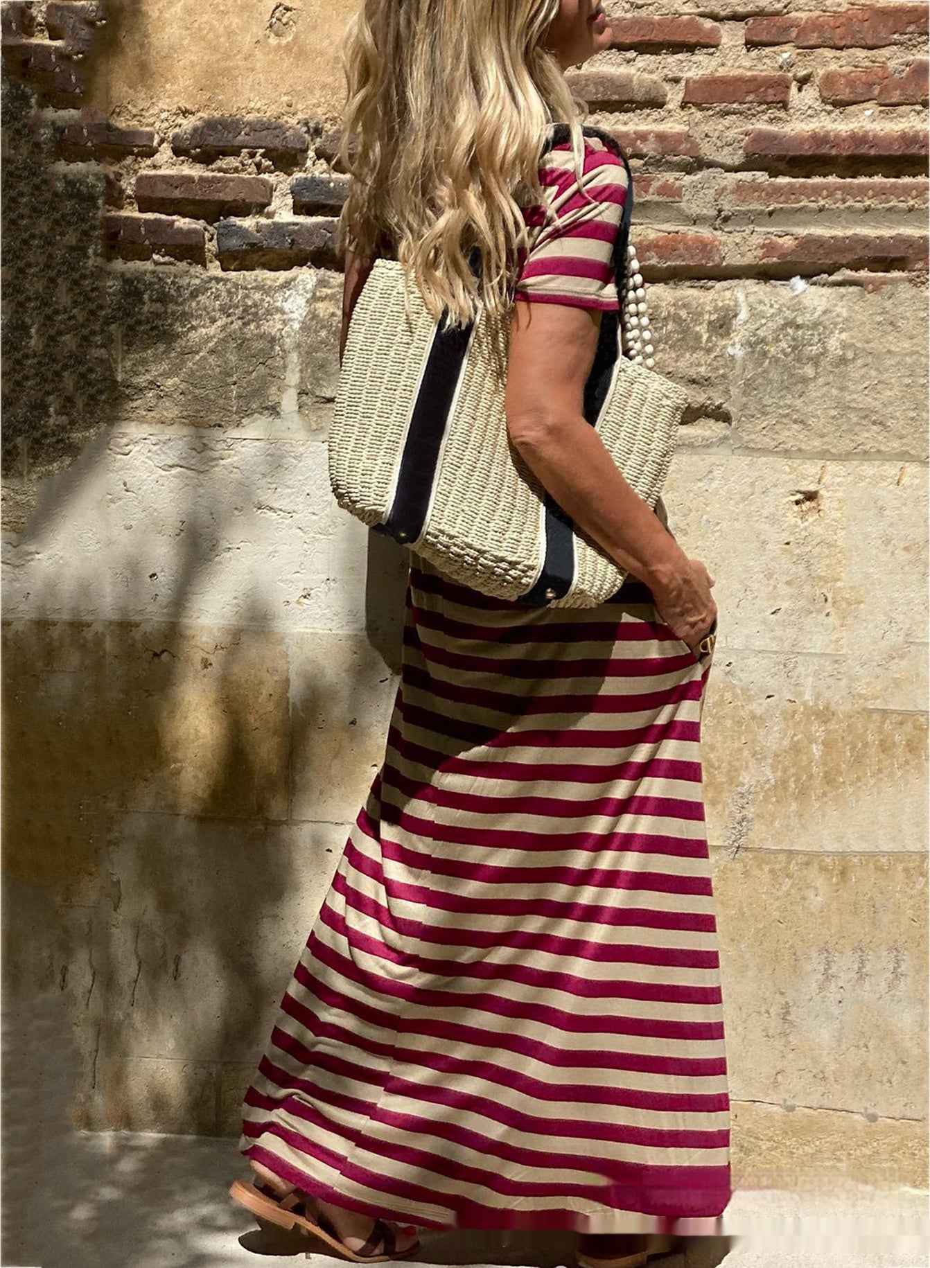 Women's Short-Sleeve Pocket Casual Long Dress