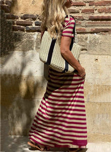 Women's Short-Sleeve Pocket Casual Long Dress