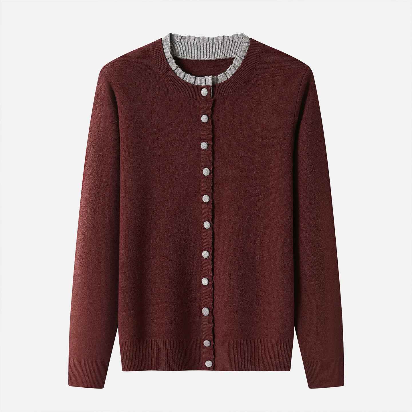 Ribbed Trim Contrast-Colored Crew-Neck Knit Sweater Womens Long Sleeve