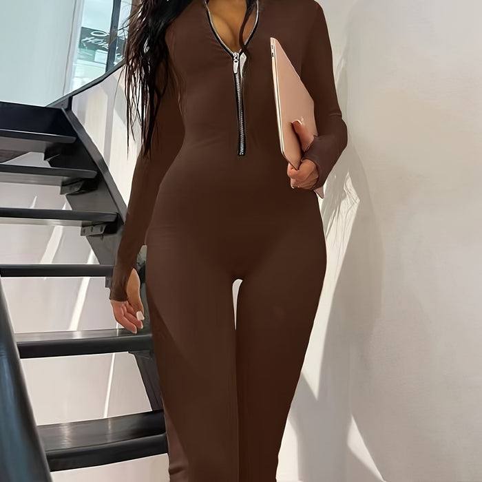 Combinaison à manches longues pour femme avec longue fermeture éclair en métal pour l'automne et l'hiver
