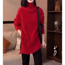 Mid-length Womens Asymmetrical High-neck Split Sweater