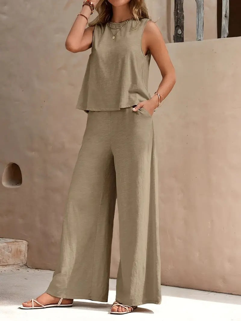 Solid Color Casual Loose Pants Sets For Women Elegant Spring Summer Women's Two Pieces Suit Full Trouser Set Female Outfit Clothes by Mirlaine Univers