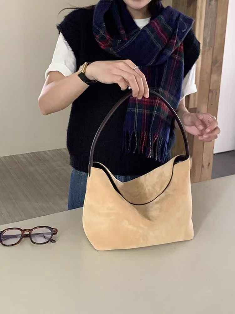 New Retro Suede Womens Bag Korean Niche Design Handbag Shoulder Underarm Bag In Korean Style