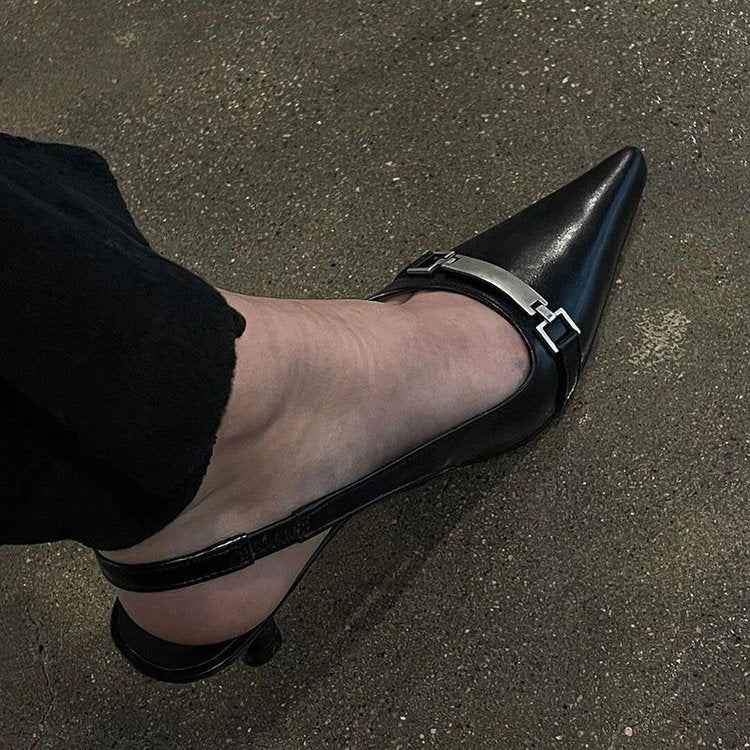 French Style Low Heel Sandals For Women Summer 2025 Spring Black Pointed Toe Kitten Heel Pumps Elegant High Heels