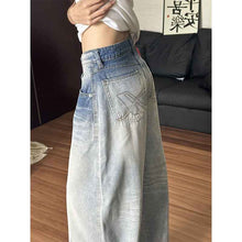 Womens Distressed Washed Straight-Leg Tapered Wide-Leg Pants