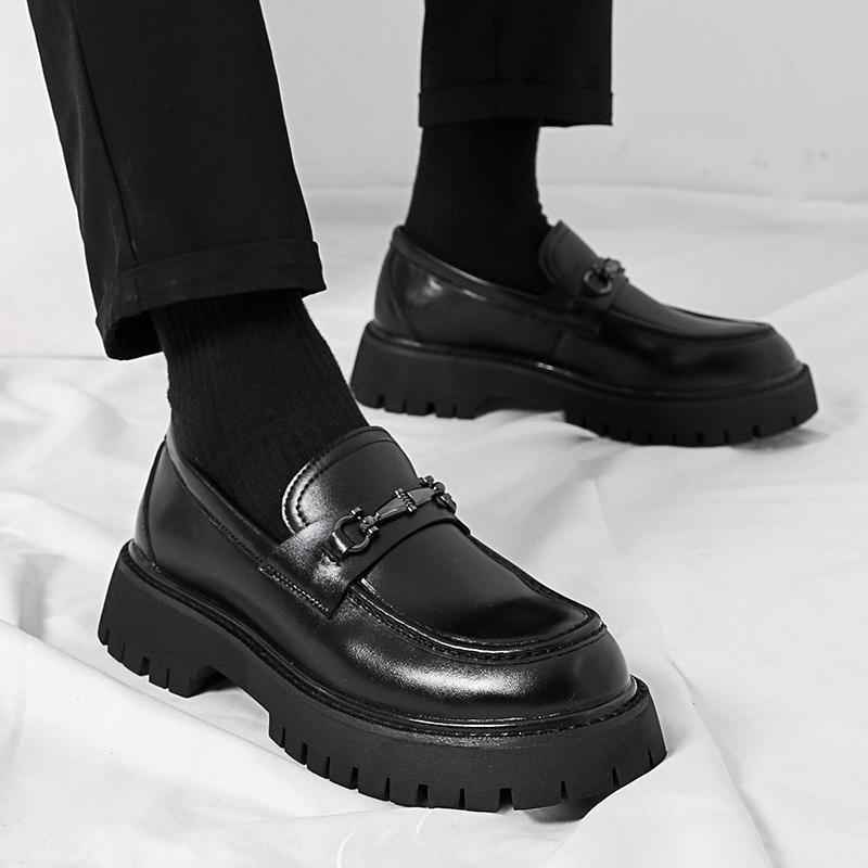 Chunky-soled Height-increasing British-style Business Loafers With A Wide Toe
