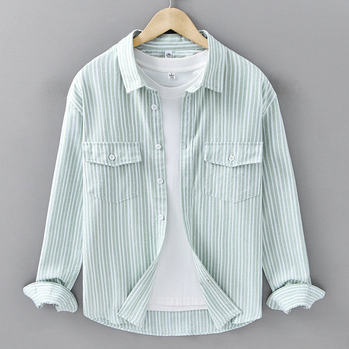 Chemise décontractée rayée à manches longues pour homme